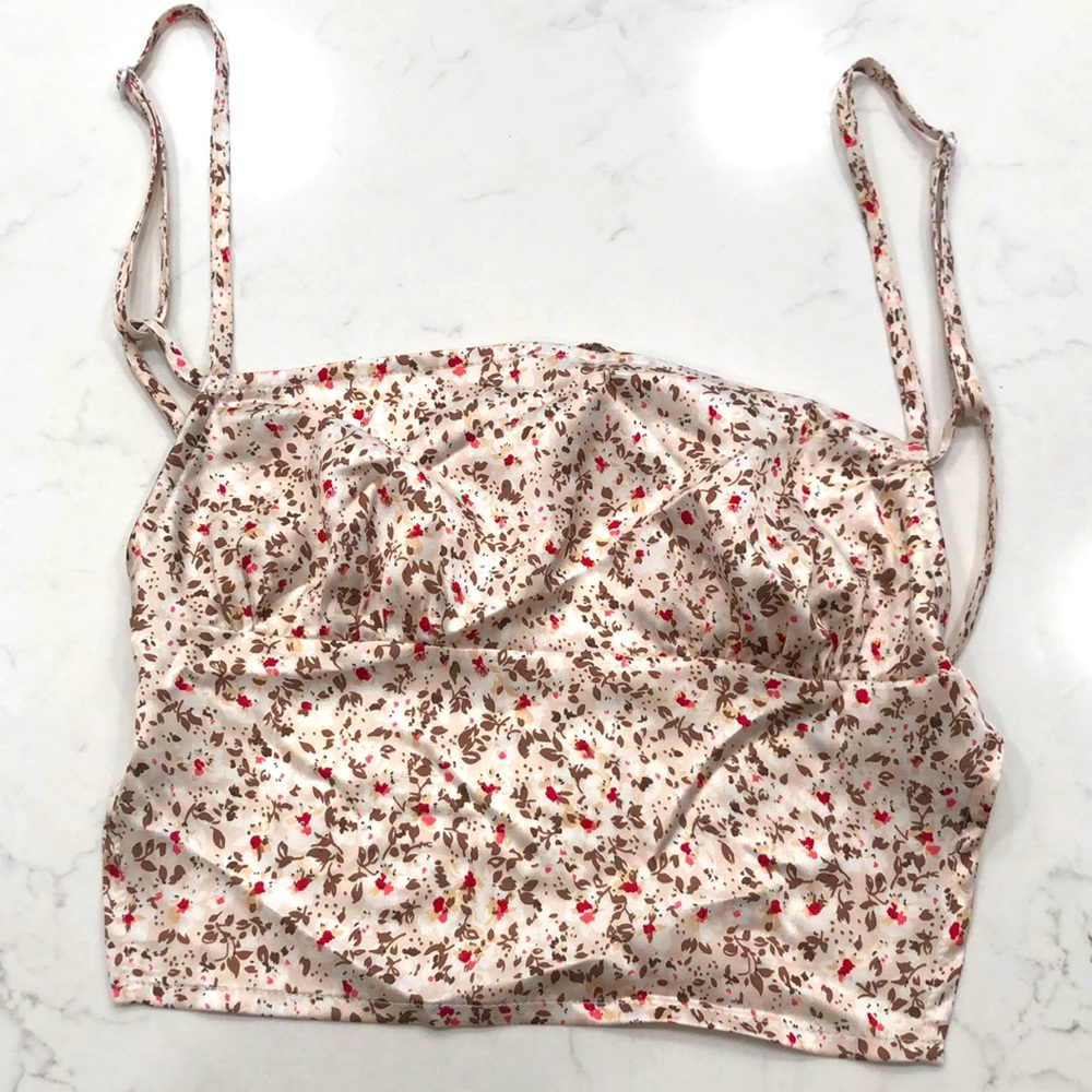 Backless cream crop silk top